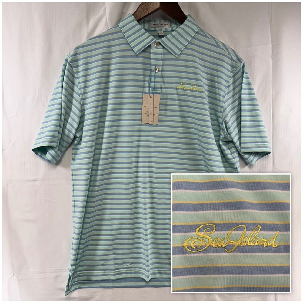 Peter Millar Polo Shirt Youth XL Blue Striped Sea Island Summer Comfort